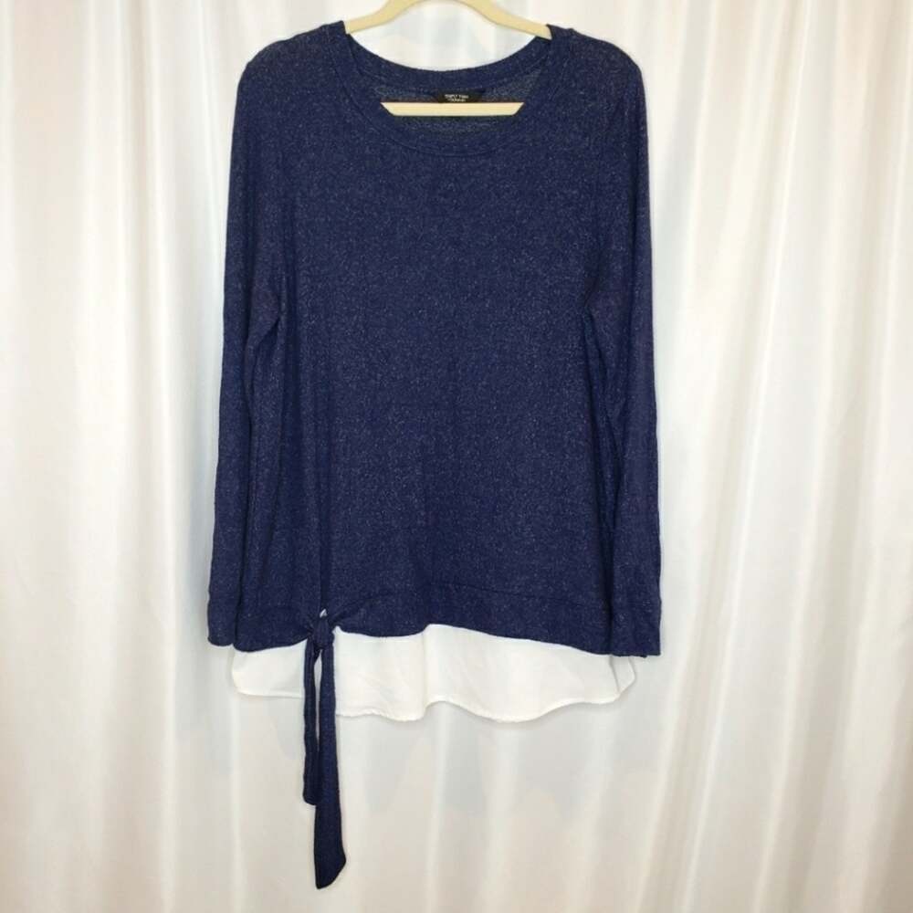 Simply Vera Mixed Media Sweater with Blouse Bottom Hem and Tie Large